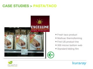 CASE STUDIES > PASTA/TACO
• Fresh taco product
• Multivac thermoforming
• First US product line
• 300 micron bottom web
• Standard lidding film
 