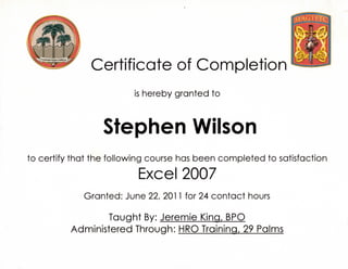 MS Excel Certificate