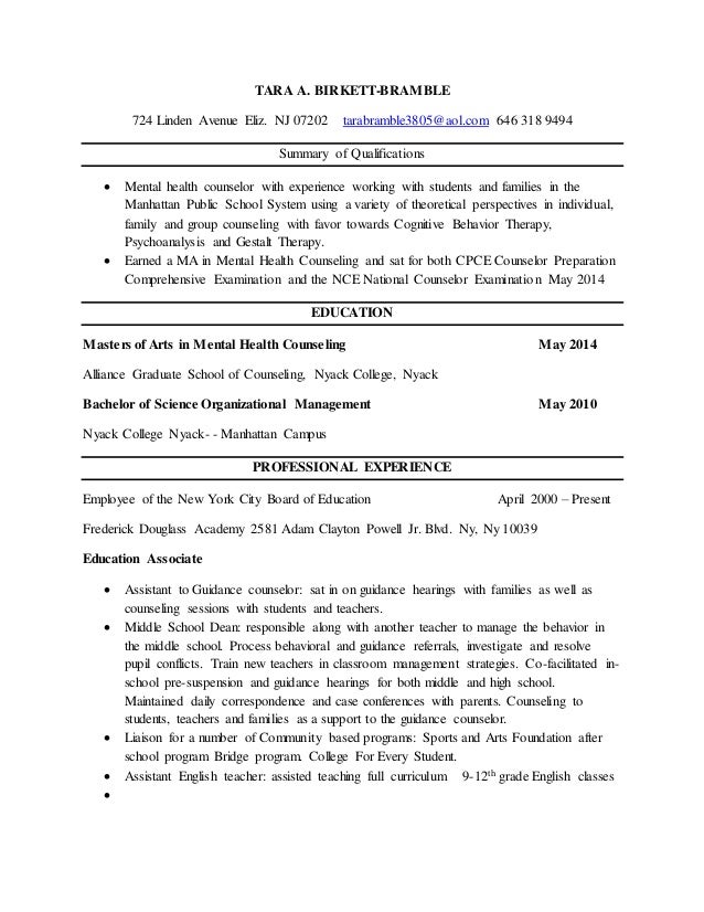 mental health counselor resume