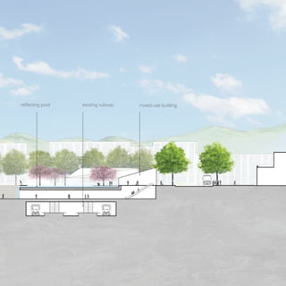 reﬂecting pool existing subway mixed-use building
 