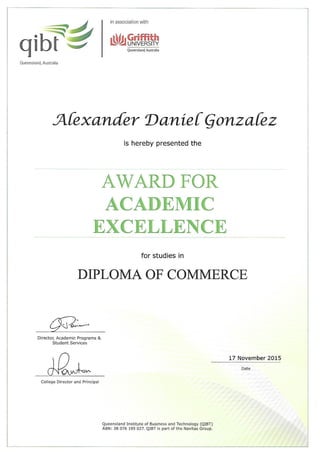 2-Award for Academic Excellence-Diploma of Commerce