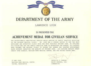 Army Civilian Achievement Medal 2009