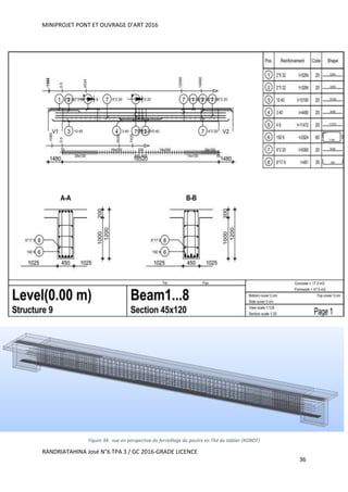 MINIPROJET PONT ET OUVRAGE D’ART 2016
RANDRIATAHINA José N°6 TPA 3 / GC 2016-GRADE LICENCE
36
Figure 34: vue en perspective du ferraillage du poutre en Thé du tablier (ROBOT)
 