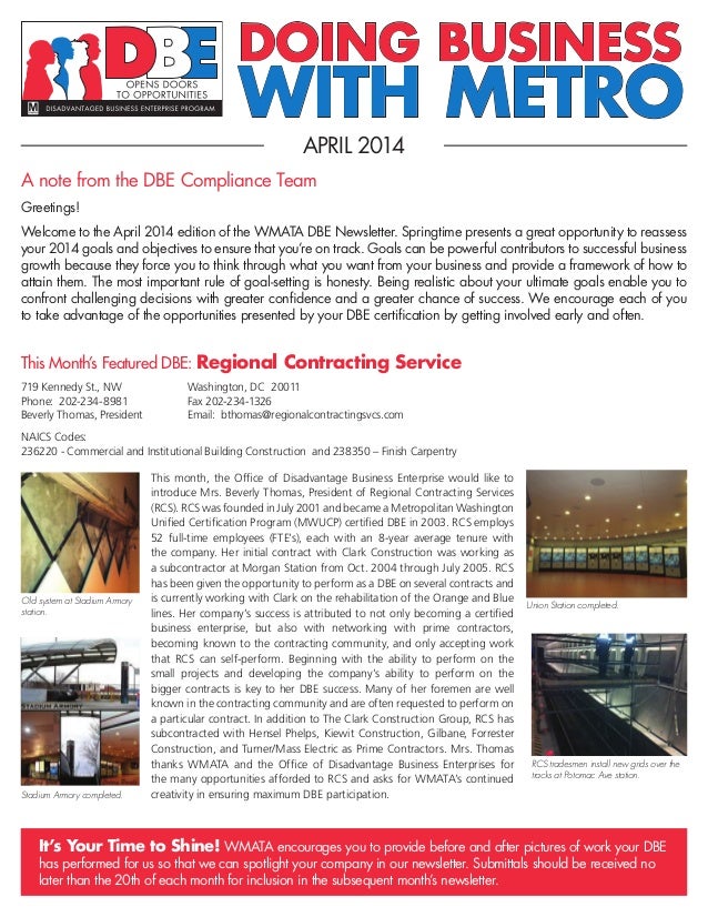 Wmata Dbe Newsletter April 2014