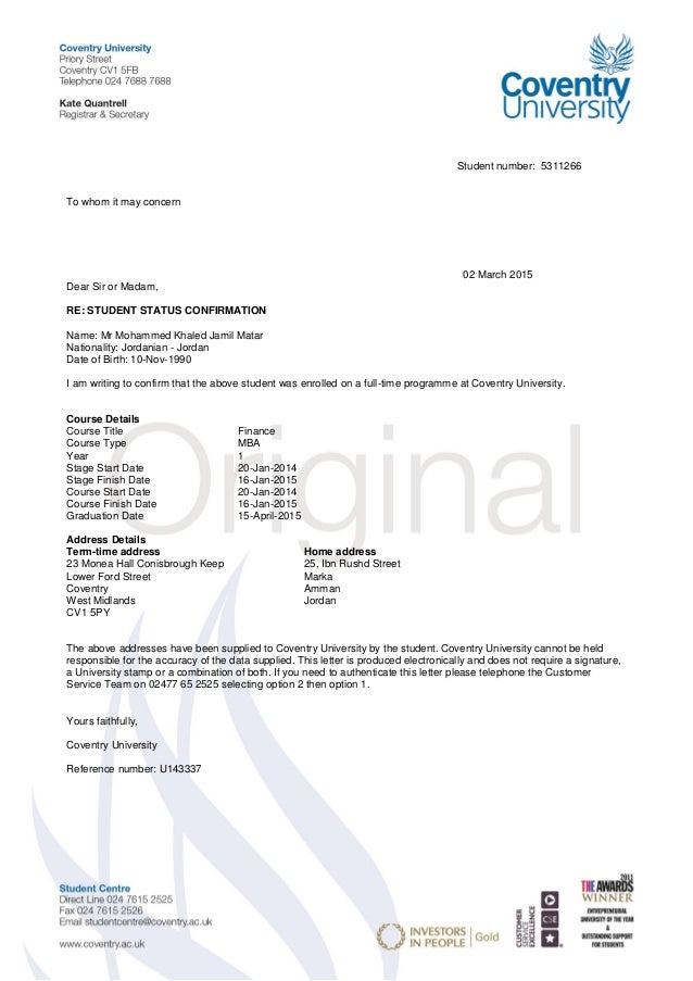 Letter Of Confirmation Student Certify Letter Letter Of Confirmation Student Certify Letter