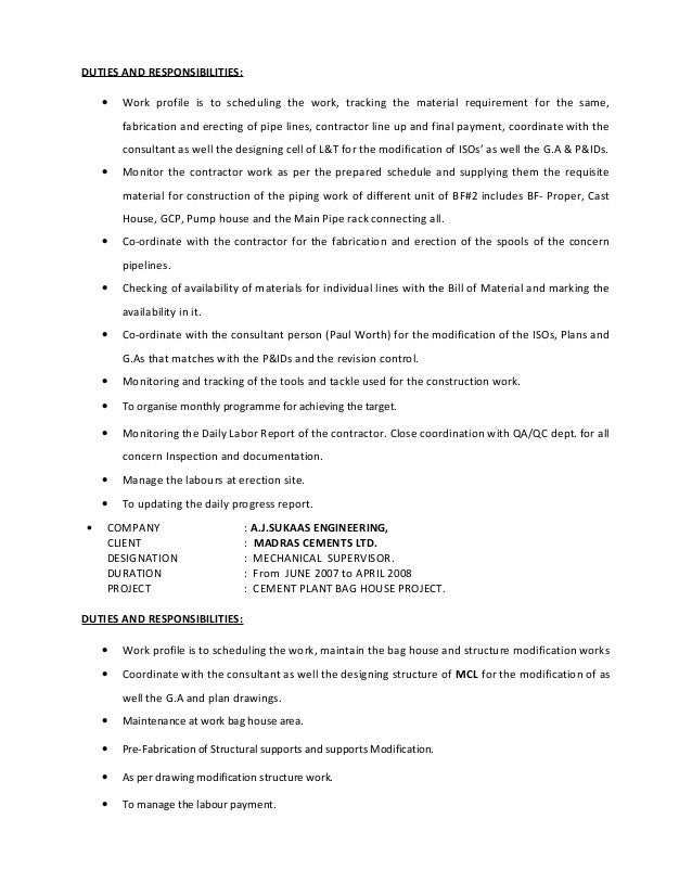 duties for resume