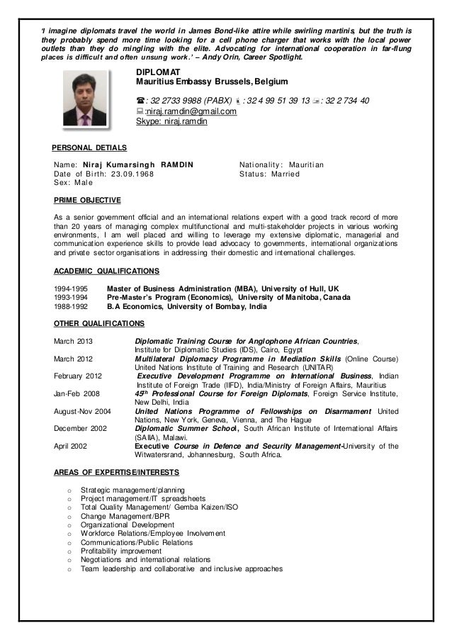 Diplomat curriculum vitae image