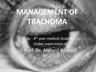 MANAGEMENT OF
TRACHOMA
By : 4th year medical students
Under supervision of
Prof. Dr. Ahmed Youssef
 