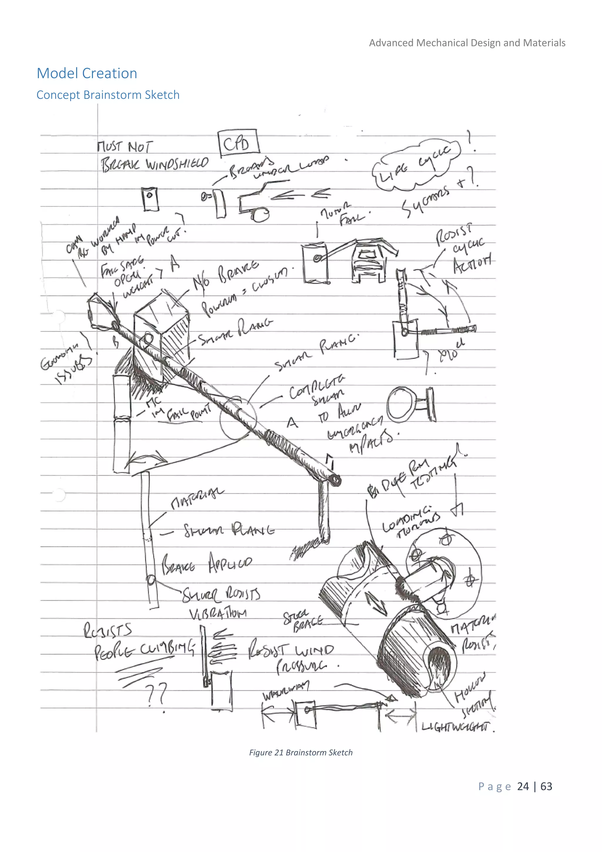 Advanced Mechanical Design and Materials
P a g e 24 | 63
Model Creation
Concept Brainstorm Sketch
Figure 21 Brainstorm Sketch
 