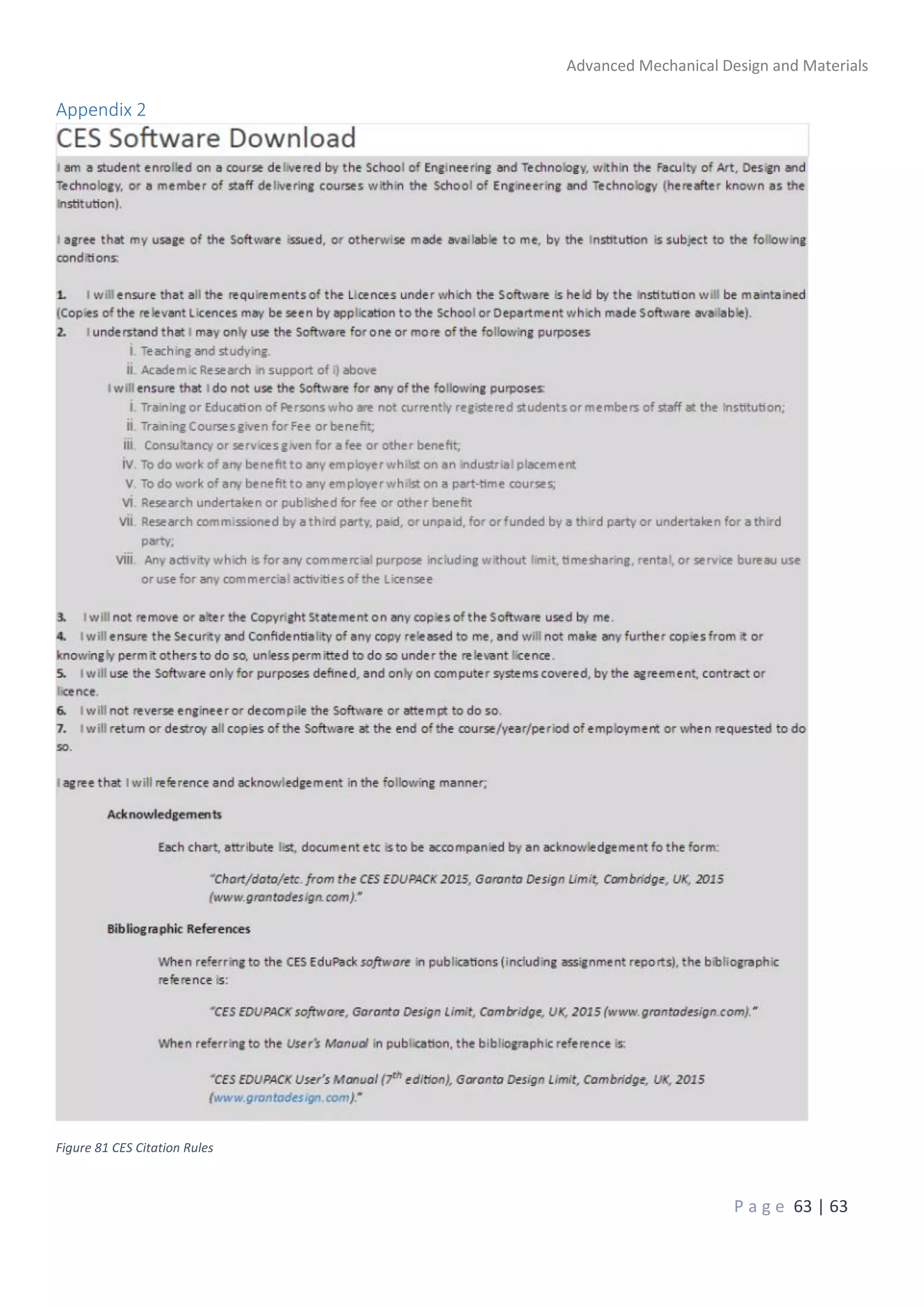 Advanced Mechanical Design and Materials
P a g e 63 | 63
Appendix 2
Figure 81 CES Citation Rules
 