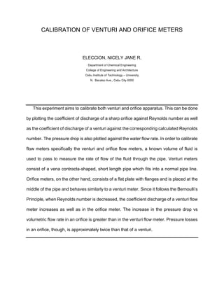 Calibration of Venturi and Orifice Meters | PDF