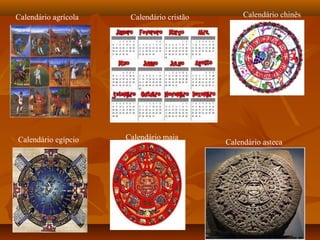 Calendário agrícola    Calendário cristão        Calendário chinês




Calendário egípcio    Calendário maia
                                            Calendário asteca
 