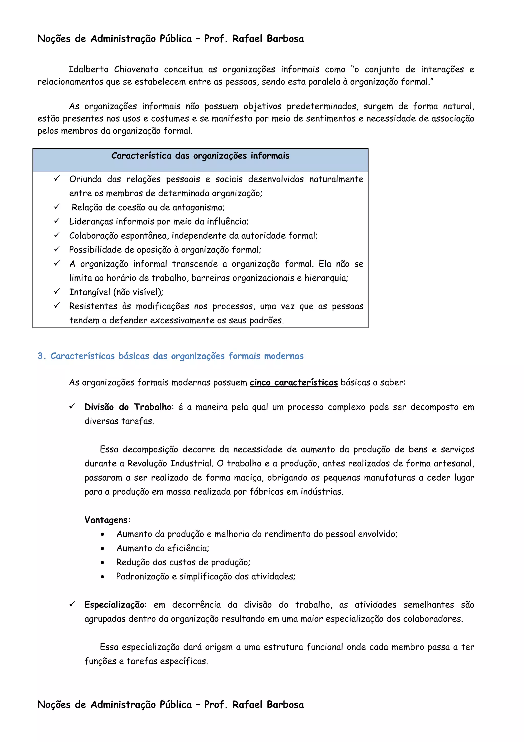 Características básicas das organizações formais modernas apostila | PDF