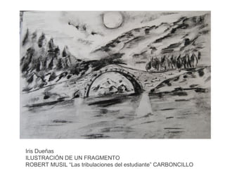 Iris Dueñas
ILUSTRACIÓN DE UN FRAGMENTO
ROBERT MUSIL “Las tribulaciones del estudiante” CARBONCILLO

 