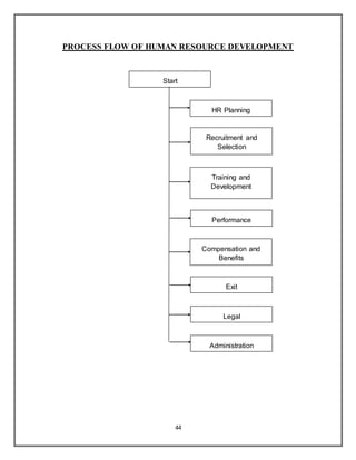 44
PROCESS FLOW OF HUMAN RESOURCE DEVELOPMENT
Start
HR Planning
Recruitment and
Selection
Training and
Development
Performance
Managemen System
Compensation and
Benefits
Exit
Legal
Administration
 