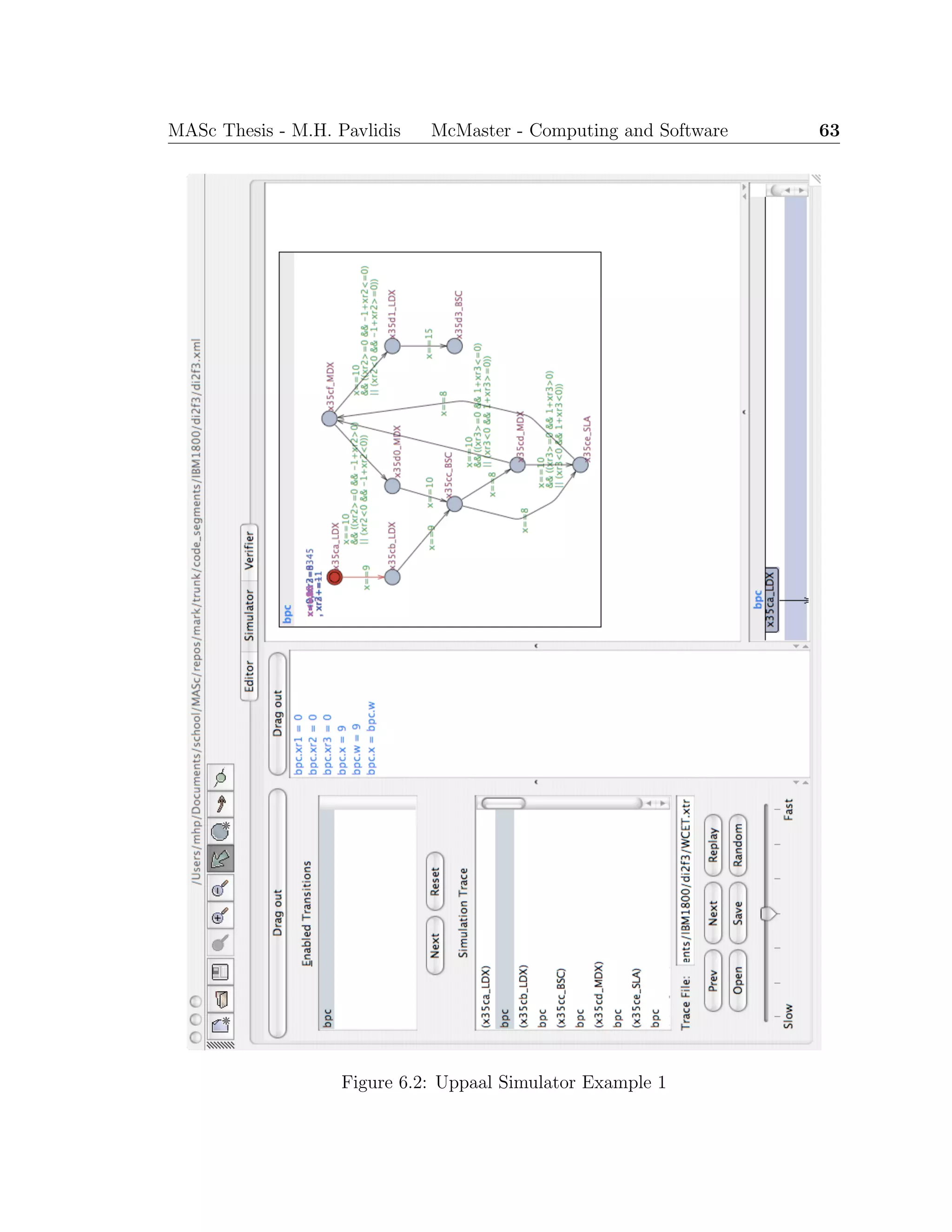 MASc Thesis - M.H. Pavlidis McMaster - Computing and Software 63
Figure 6.2: Uppaal Simulator Example 1
 