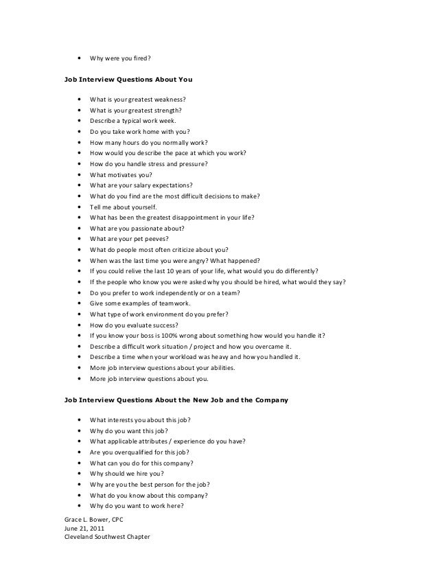 job weaknesses list