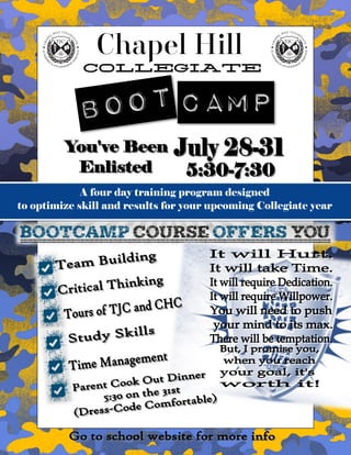 A four day training program designed
to optimize skill and results for your upcoming Collegiate year
 
