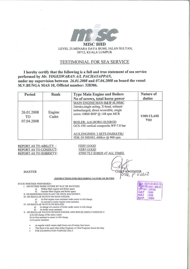 Testimonial for Sea Service PDF