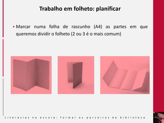 Trabalho em folheto: planificar
 Marcar numa folha de rascunho (A4) as partes em que
queremos dividir o folheto (2 ou 3 é o mais comum)
 