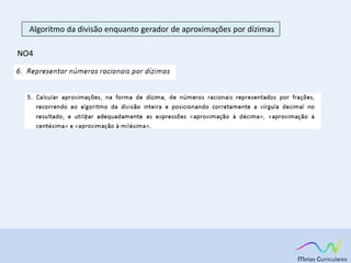 Algoritmo da divisão enquanto gerador de aproximações por dízimas
NO4
 