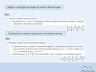 Adição e subtração de frações de mesmo denominador
NO3
NO4
Produto de um número natural por um número racional
 