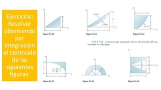 Ejercicios:
Resolver
obteniendo
por
integración
el centroide
de las
siguientes
figuras:
 