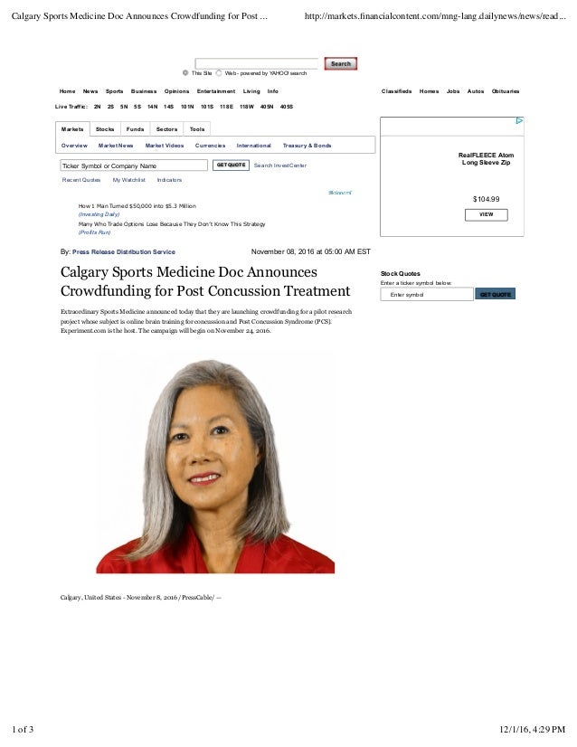 Calgary Sports Medicine Doc Announces Crowdfunding for Post Concussio…