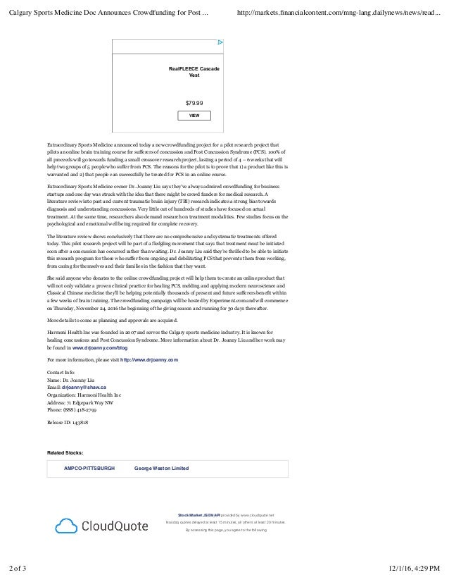 Calgary Sports Medicine Doc Announces Crowdfunding for Post Concussio…