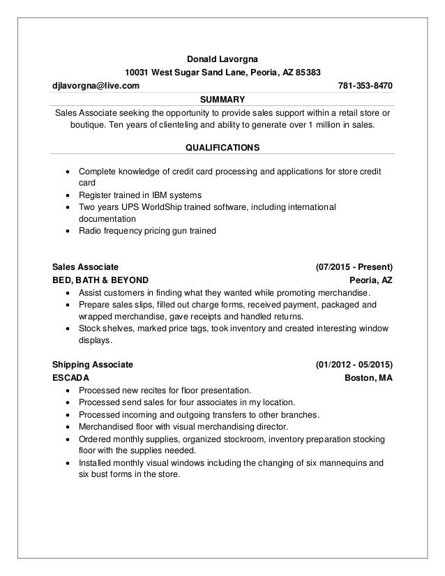 resume boutique sales associate