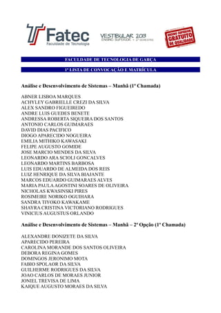 3ª LISTA DE CONVOCAÇÃO E MATRÍCULA – VESTIBULINHO 2º SEM./2023