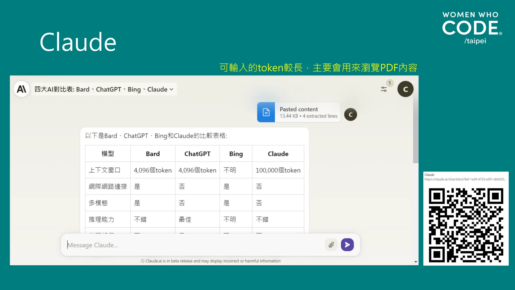 Claude
可輸入的token較長，主要會用來瀏覽PDF內容
 