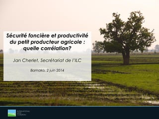 Sécurité foncière et productivité
du petit producteur agricole :
quelle corrélation?
Jan Cherlet, Secrétariat de l’ILC
Bamako, 2 juin 2014
 