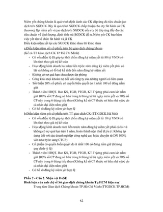 Niêm yết chứng khoán là quá trình định danh các CK đáp ứng đủ tiêu chuẩn jao
dịch trên SGDCK.Dây là quá trình SGDCK chấp thuận cho cty fát hành có CK
đuuwocj fép niêm yết và jao dịch trên SGDCK nếu cty đó đáp ứng đầy đủ các
tiêu chuẩn về định lượng ,định tính mà SGDCK đề ra.Niêm yết CK bao hàm
việc yết tên tổ chức fát hành và já CK
Điều kiện niêm yết tại các SGDCK khác nhau thì khác nhau
a.Điều kiện niêm yết cổ phiếu trên Sở giao dịch chứng khoán
(Kể cả TT Giao dịch CK TP Hồ Chí Minh)
   - Có vốn điều lệ đã góp tại thời điểm đăng ký niêm yết từ 80 tỷ VNĐ trở
       lên tính theo giá trị kế toán
   - Hoạt động kinh doanh hai năm liền trýớc năm đăng ký niêm yết phải có
       lãi và không có lỗ luỹ kế tính đến năm đăng ký niêm yết
   - Không có nợ quá hạn chưa được dự phòng
   - Công khai mọi khoản nợ đối với công ty của những người có liên quan
   - Tối thiểu 20% cổ phiếu có quyền biểu quyết do ít nhất 100 cổ đông nắm
       giữ
   - Thành viên HĐQT, Ban KS, TGĐ, PTGĐ, KT Trýởng phải cam kết nắm
       giữ 100% số CP đang sở hữu trong 6 tháng kể từ ngày niêm yết và 50% số
       CP này trong 6 tháng tiếp theo (Không kể số CP thuộc sở hữu nhà nýớc do
       cá nhân đại diện nắm giữ)
   - Có hồ sõ đăng ký niêm yết hợp lệ
b.Điều kiện niêm yết cổ phiếu trên TT giao dịch CK (TT GDCK Hà Nội)
   - Có vốn điều lệ đã góp tại thời điểm đăng ký niêm yết từ 10 tỷ VNĐ trở
       lên tính theo giá trị kế toán
   - Hoạt động kinh doanh năm liền trước năm đăng ký niêm yết phải có lãi và
       không có nợ quá hạn trên 1 năm, hoàn thành nộp thuế (Lýu ý: Không áp
       dụng đối với các doanh nghiệp công nghệ cao hoặc chuyển từ DN 100%
       vốn nhà nýớc sang CTCP)
   - Cổ phiếu có quyền biểu quyết do ít nhất 100 cổ đông nắm giữ (Không
       quy định tỷ lệ)
   - Thành viên HĐQT, Ban KS, TGĐ, PTGĐ, KT Trýởng phải cam kết nắm
       giữ 100% số CP đang sở hữu trong 6 tháng kể từ ngày niêm yết và 50% số
       CP này trong 6 tháng tiếp theo (Không kể số CP thuộc sở hữu nhà nýớc do
       cá nhân đại diện nắm giữ)
   - Có hồ sõ đăng ký niêm yết hợp lệ

Phần 2 - Câu 2. Nhận xét HoSE
Bình luận của anh chị về Sở giao dịch chứng khoán Tp.HCM hiện nay.
       Trung tâm Giao dịch Chứng khoán TP.Hồ Chí Minh (TTGDCK TP.HCM)



                                         62
 