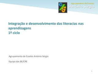 1
Agrupamento de Escolas António Sérgio
Equipa das BE/CRE
Integração e desenvolvimento das literacias nas
aprendizagens
1º...