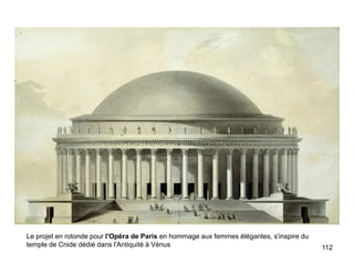 Le projet en rotonde pour l'Opéra de Paris en hommage aux femmes élégantes, s'inspire du
temple de Cnide dédié dans l'Antiquité à Vénus                                             112
 