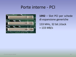 Porte interne - PCI
39A cura di Jacques Bottel
1992 – Slot PCI per schede
di espansione generiche
133 MHz, 32 bit /clock
= 133 MB/s
 