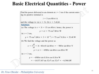 18
Dr. Firas Obeidat – Philadelphia University
Basic Electrical Quantities - Power
 