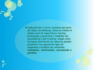 Clases de párrafo según la ubicacion de la  idea principal.