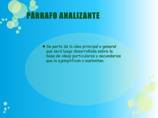 Clases de párrafo según la ubicacion de la  idea principal.