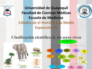 Universidad de Guayaquil 
Facultad de Ciencias Médicas 
Escuela de Medicina 
Cátedra de el Hombre y su Medio 
Exposición #1 
Clasificación científica de los seres vivos 
 
