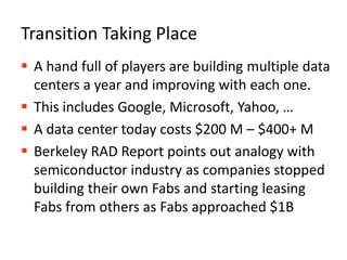 Cloud Computing Eco-SystemNo agreed upon terminologyVendors supporting data centersVendors providing cloud apps & services to end usersVendors supporting the industry i.e. those developing cloud applications and services for themselves or to sell to end usersCommunities developing software, standards, benchmarks, etc.17