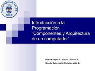 Introducción a la
Programación
“Componentes y Arquitectura
de un computador”



      Pedro Campos S., Manuel Crisosto M.,
      Claudio Gutiérrez S., Christian Vidal C   .
 
