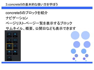 3.concrete5λĤʹѧܤ 
concrete5Υ֥åB 
ʥӥ` 
ک`ꥹ-ک`һEʾ֥å 
ͥ롢Ҫ_դʤɤʾǤޤ 
 