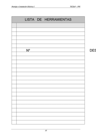 Montaje e Instalación Eléctrica I TECSUP – PFR
10
 