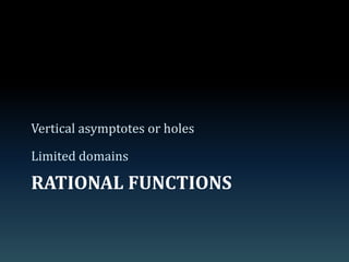 Rational FunctionsVertical asymptotes or holesLimited domains