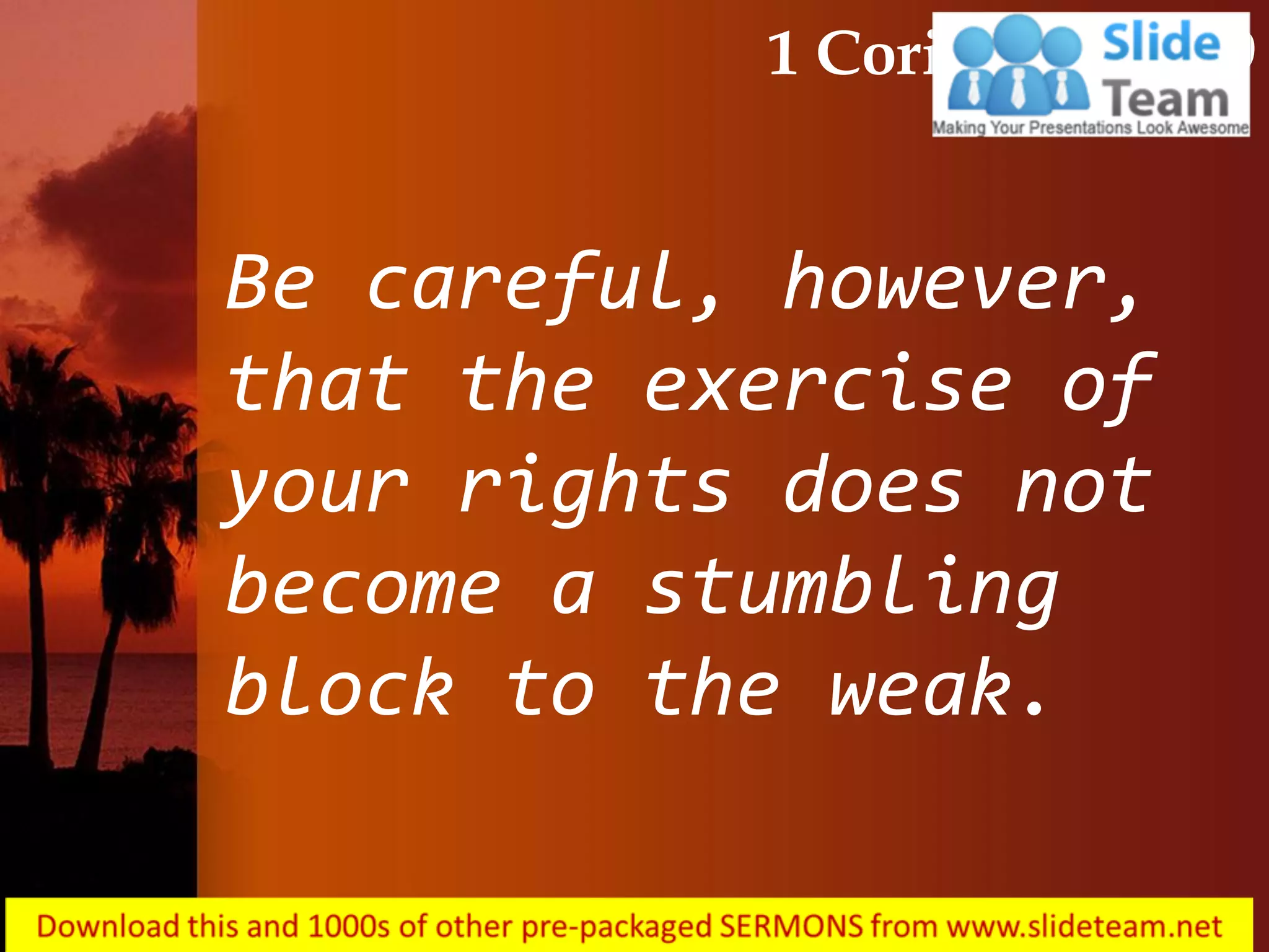 1 corinthians 8 9 a stumbling block to the weak power point church ...