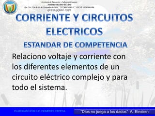 Relaciono voltaje y corriente con 
los diferentes elementos de un 
circuito eléctrico complejo y para 
todo el sistema. 
 