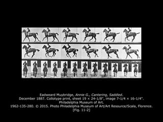 Eadweard Muybridge, Annie G., Cantering, Saddled.
December 1887. Collotype print, sheet 19 × 24-1/8", image 7-1/4 × 16-1/4".
Philadelphia Museum of Art.
1962-135-280. © 2015. Photo Philadelphia Museum of Art/Art Resource/Scala, Florence.
[Fig. 11-2]
 