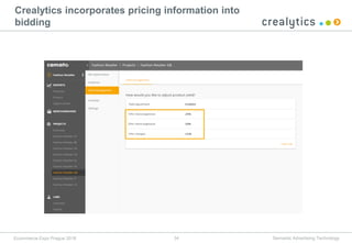 34 Semantic Advertising TechnologyEcommerce Expo Prague 2018
Crealytics incorporates pricing information into
bidding
 
